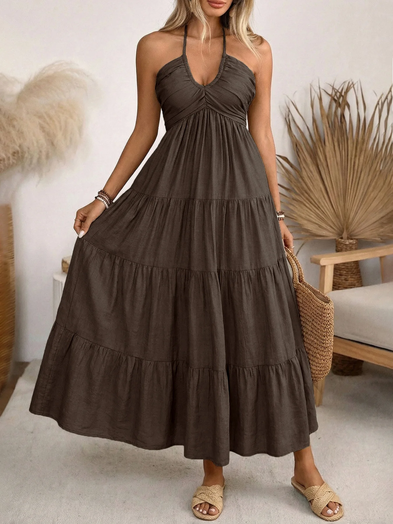 Gaun Maxi Wanita Tanpa Lengan - Boho Summer Beach Maxi Dress ulasan dan harga