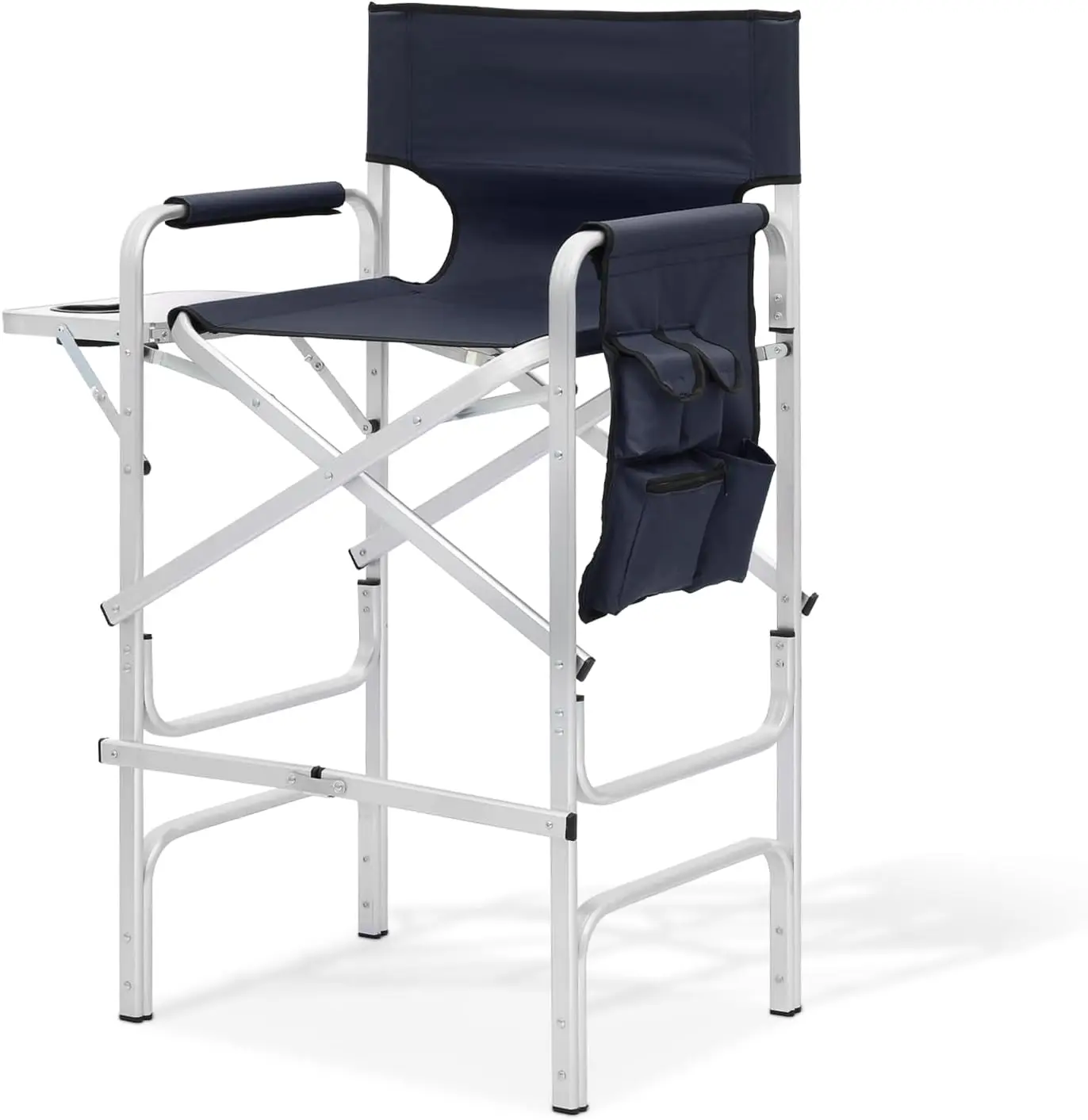 

31-Inch Seat Height Folding Camping Tall Directors Chair with Side Table Foldable Portable Makeup Artist Chair, Navy Blue