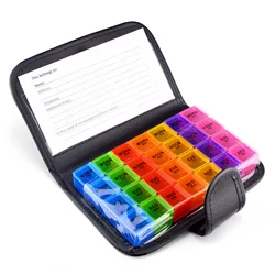 Larger Compartments Daily Pill Organizer, PU Leather Travel Case(19 * 14 * 3.5cm) 4 Times A Day - 28 Detachable Compartments