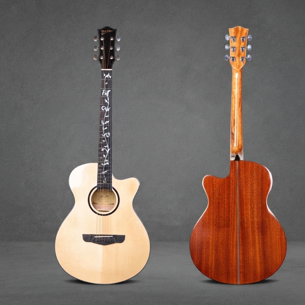 6-String Cutaway Folk Guitar, Gloss Finish, Decorative Inlay Fretboard, Steel-String, Chrome Tuners for Intermediate Musicians