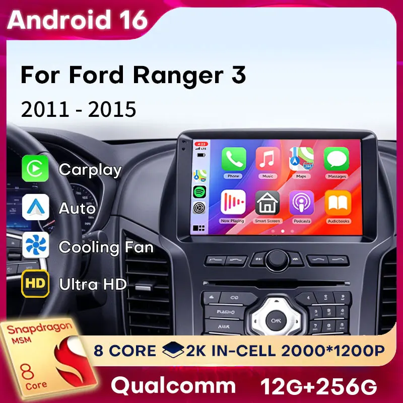 CarPlay inalámbrico y Android Auto para Ford Ranger 3 2011 2012 2013 2014 2015 Reproductor Android 16 Estéreo Multimedia DTS 2 DIN Autoradio