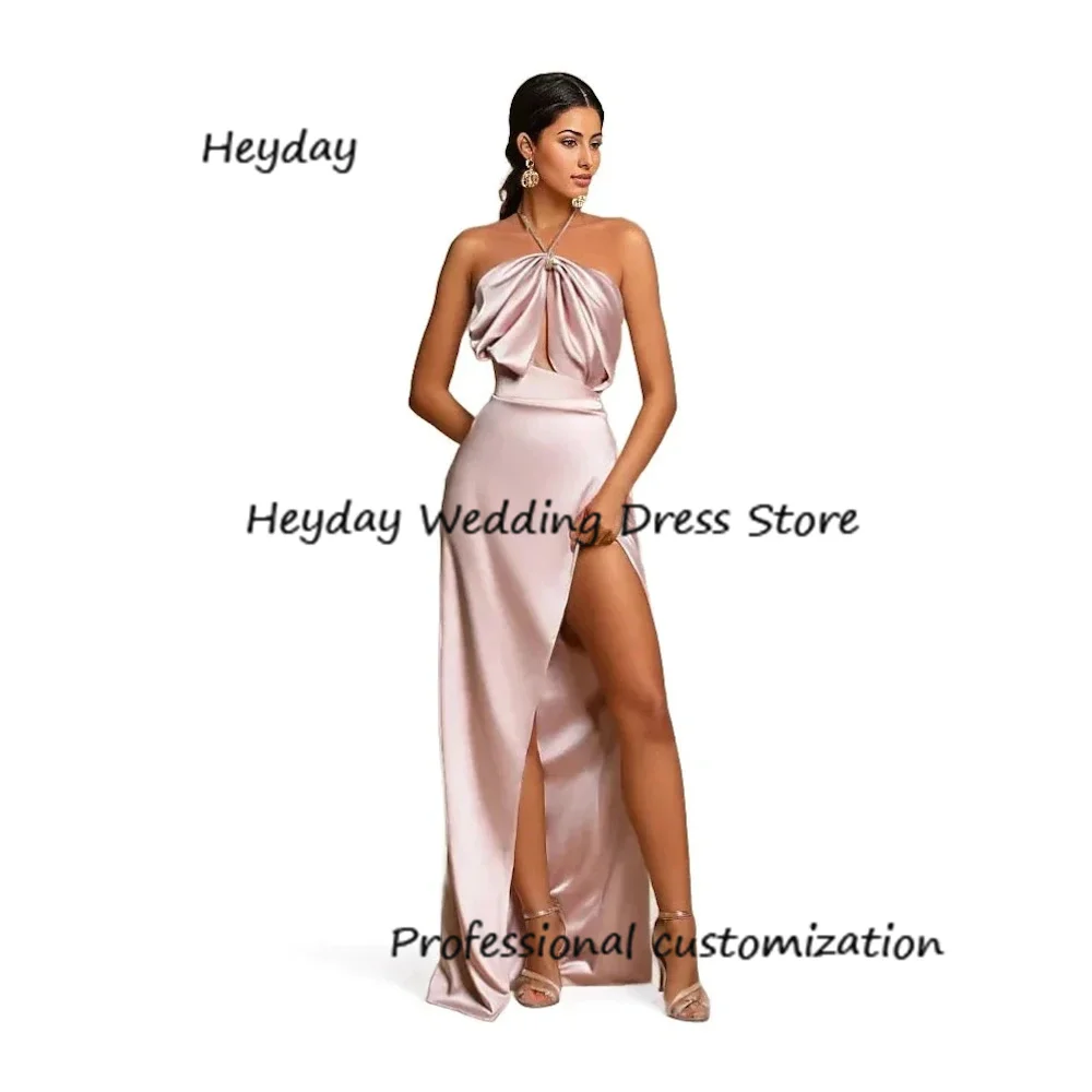 

Heyday Satin Halter Straight Empire Prom Gown Sweep Train Classics Luxury Formal Occasion Evening Party Pretty Dresses, 2023