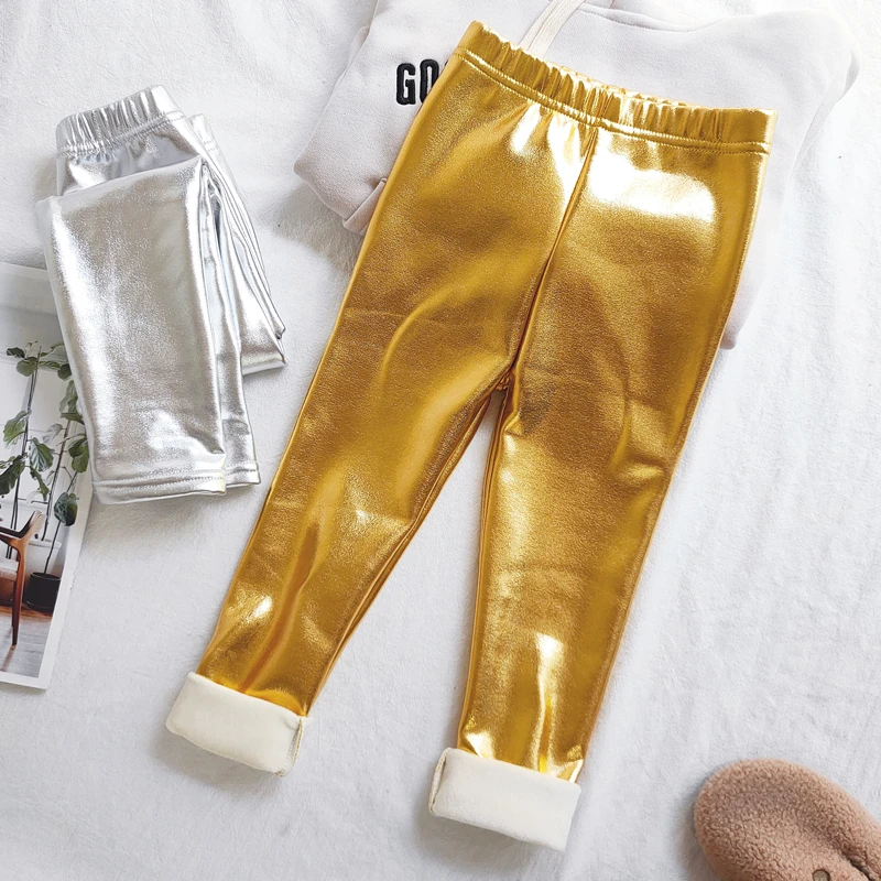 Children's Clothing Children's Pants Girls' Heavy Metal Style Leggings Boys' Autumn And Winter Warm Pants Gold And Silver Pants