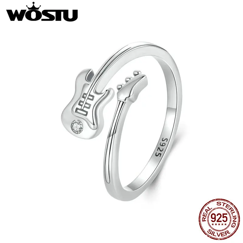 WOSTU Real 925 Sterling Silver Cute Music Bass Open Ring For Women Creative Party Gift Stackable Rings Girl Birthday Gift