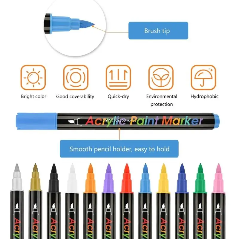 Acryl-Farbmarker, schnell trocknende Farbstifte für DIY-Steinmalerei, 12 Farben