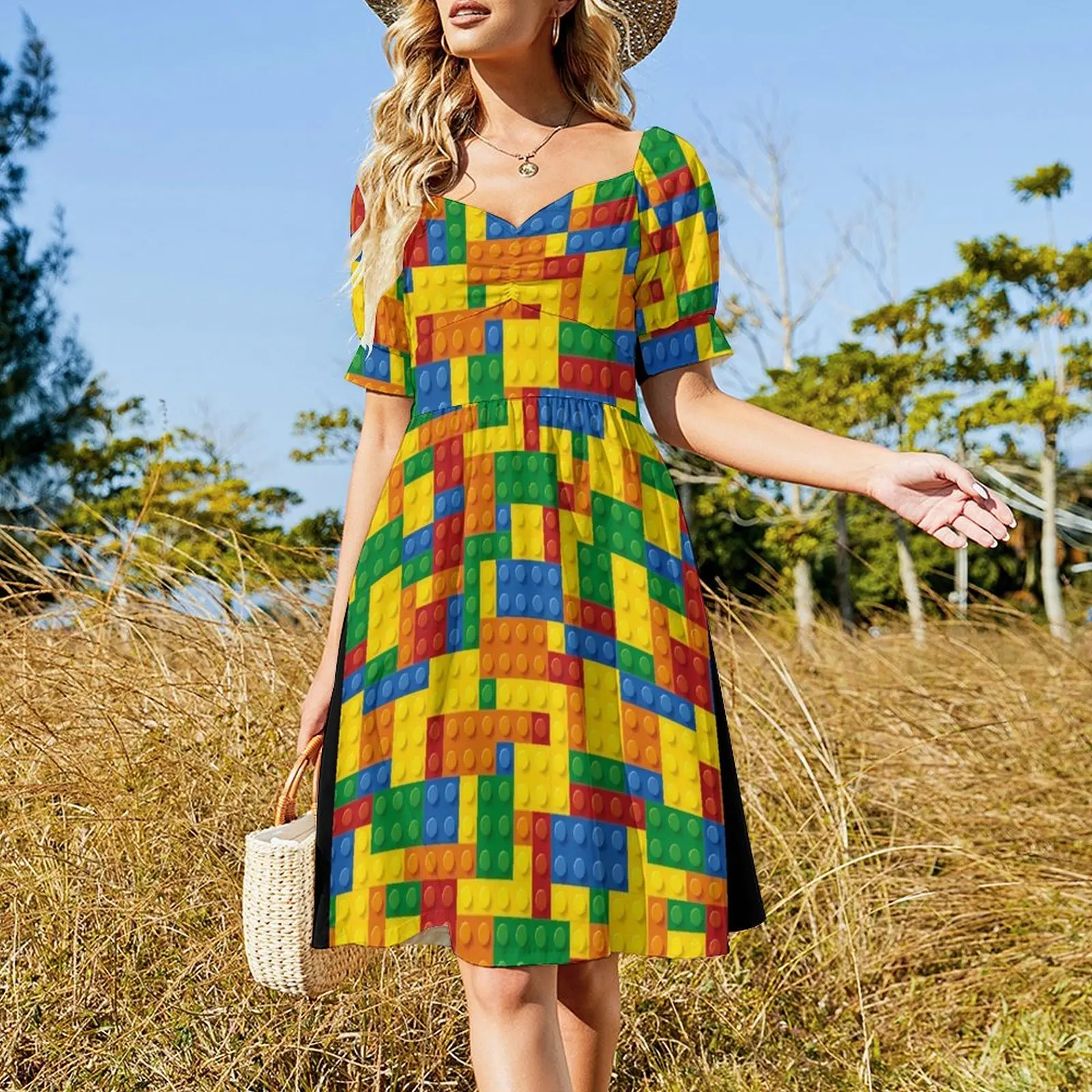 Colorful Building Bricks small plastic blocks Short-Sleeved Dress Long dress Women long dress