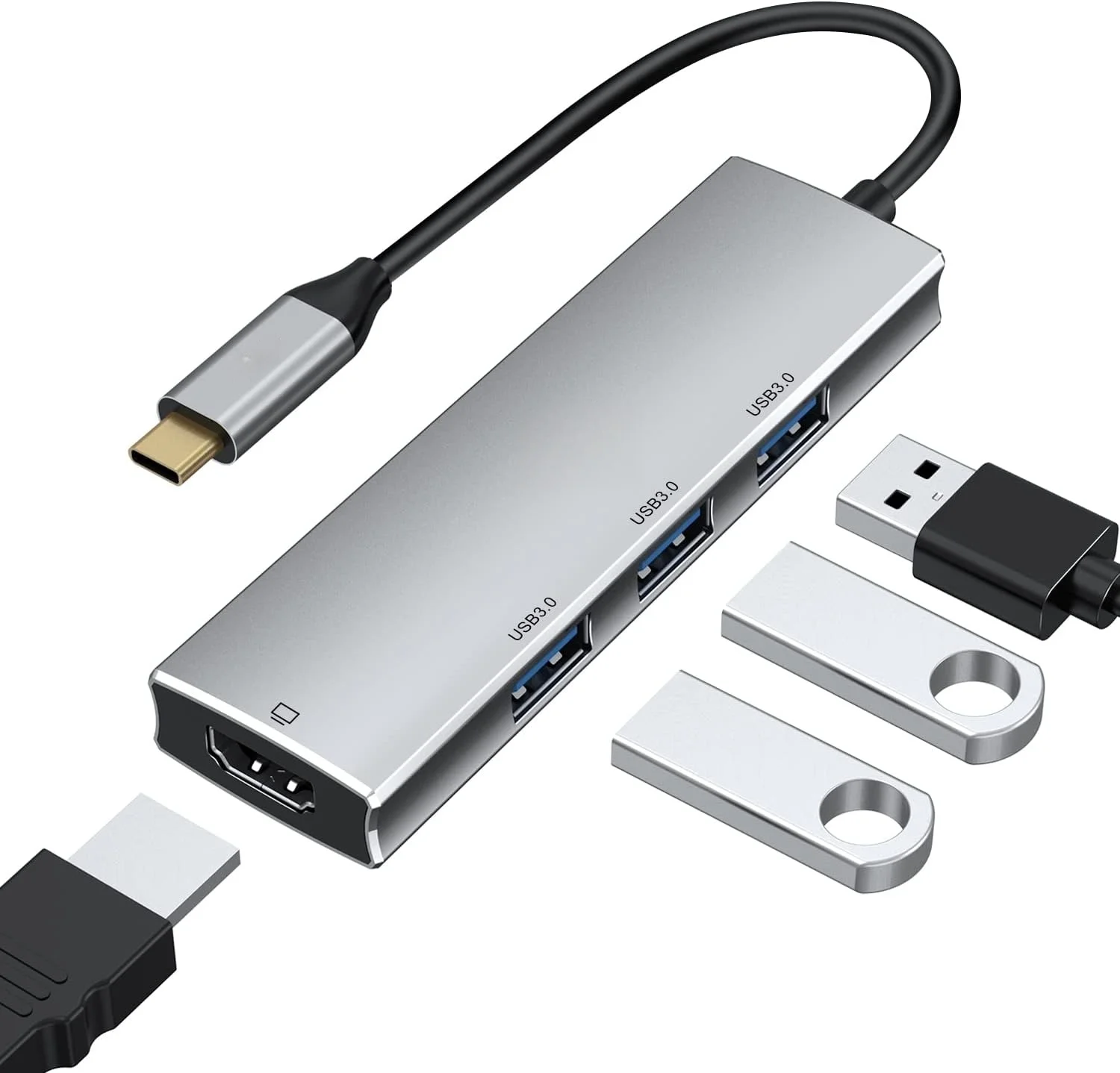 5 قطعة 4K لمحول HDMI USB C Hub 4in1 Type C Hub 3.0 منافذ USB متوافقة مع ماك بوك/Air IPad Pro/الهواء/البخار سبائك الألومنيوم Compu #1
