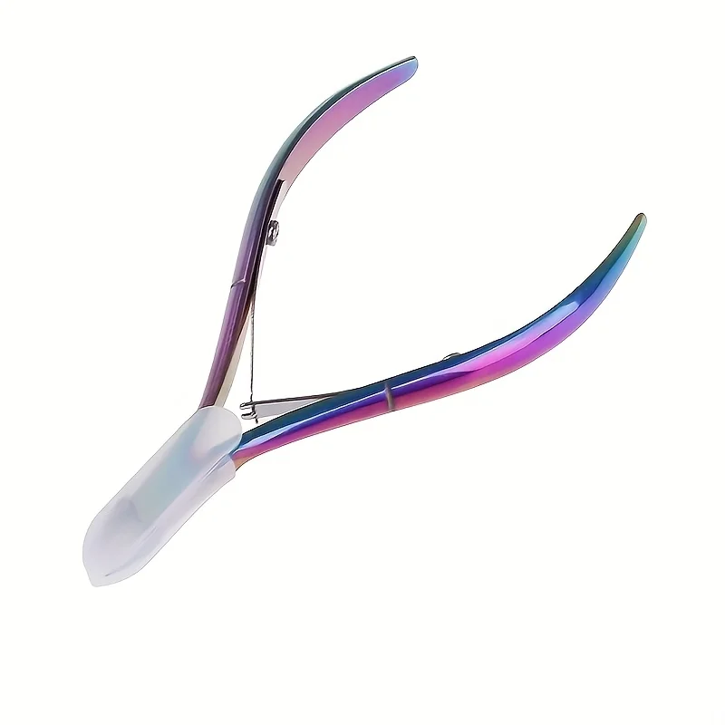 1pc iridescente arco-íris aço inoxidável cutícula nipper hipoalergênico, precisão manicure & pedicure ferramenta alicate de pele morta prego