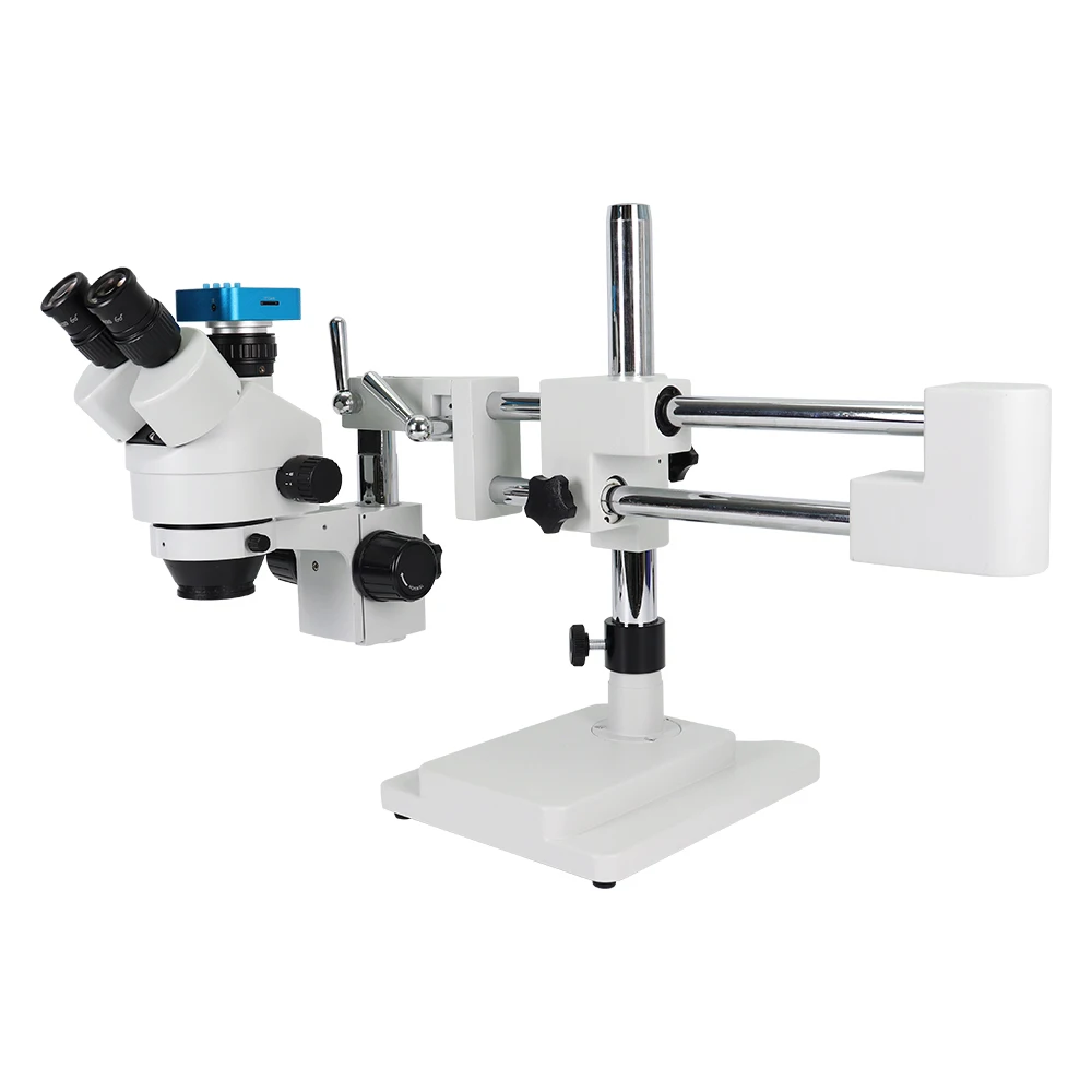 Double Arm Bracket Trinocular Stereo Microscope for PCB Soldering 7-45X Mobile Phone Repair Jewelry Identification