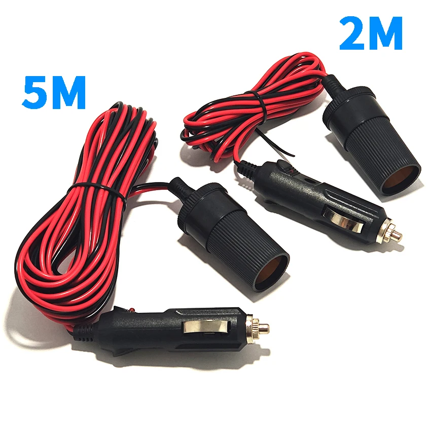 

5M 12V 10A Car Cigarette Lighter Socket Extension Cord Cable Male Plug To Female Socket Adapter with Long Wire 2M