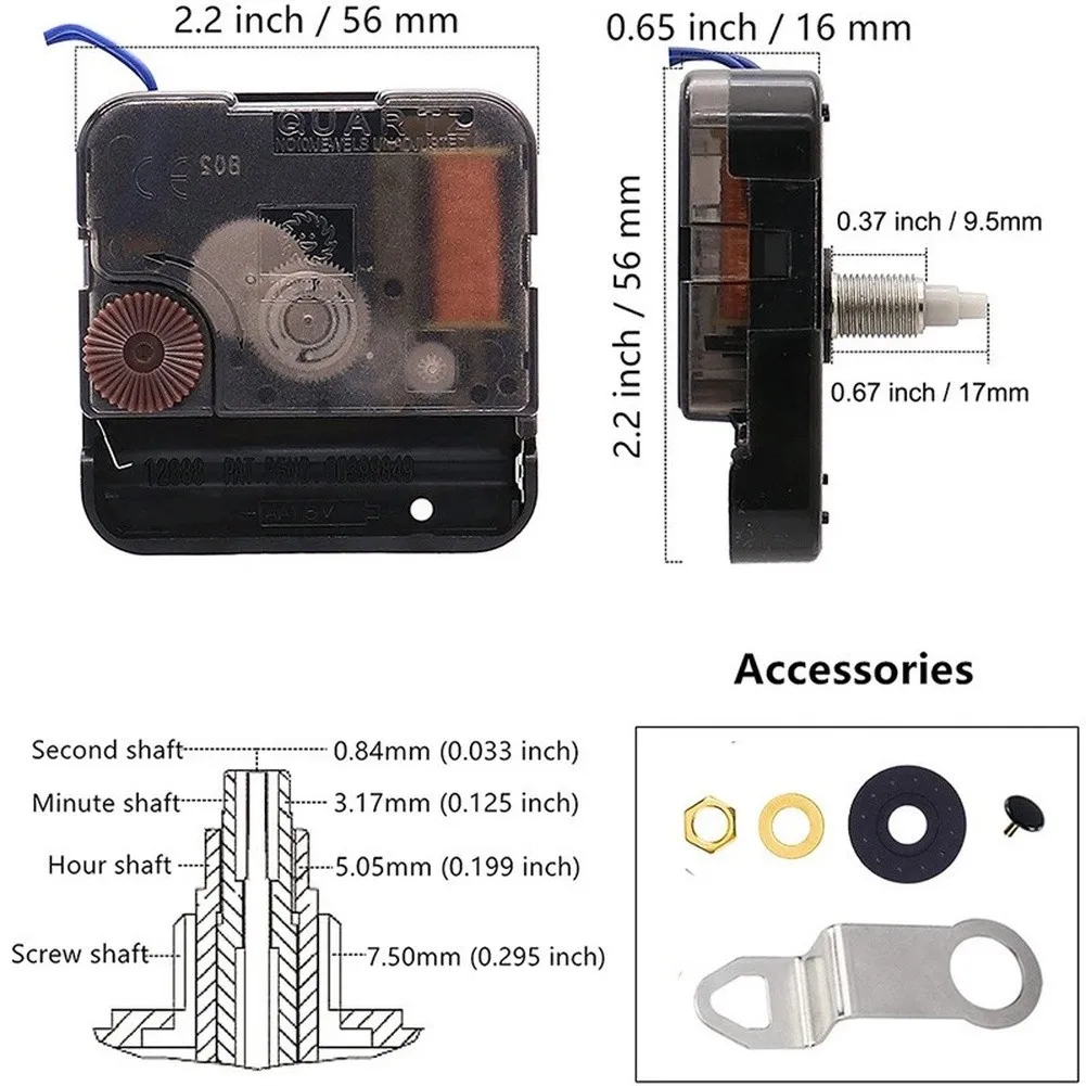 DIY Quartz Clock Movement Kit for Wooden Wall Clocks Electric Box Clocks and Art Clock Projects with 56mm 16mm Sizes