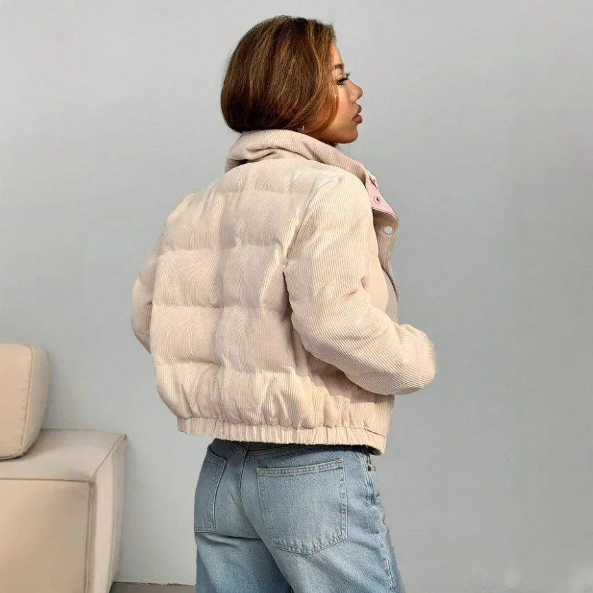 2025 الخريف الشتاء المرأة سروال قصير سترة قطن المرأة بدوره إلى أسفل طوق القطن معطف المرأة سترة واقية من البرد #2