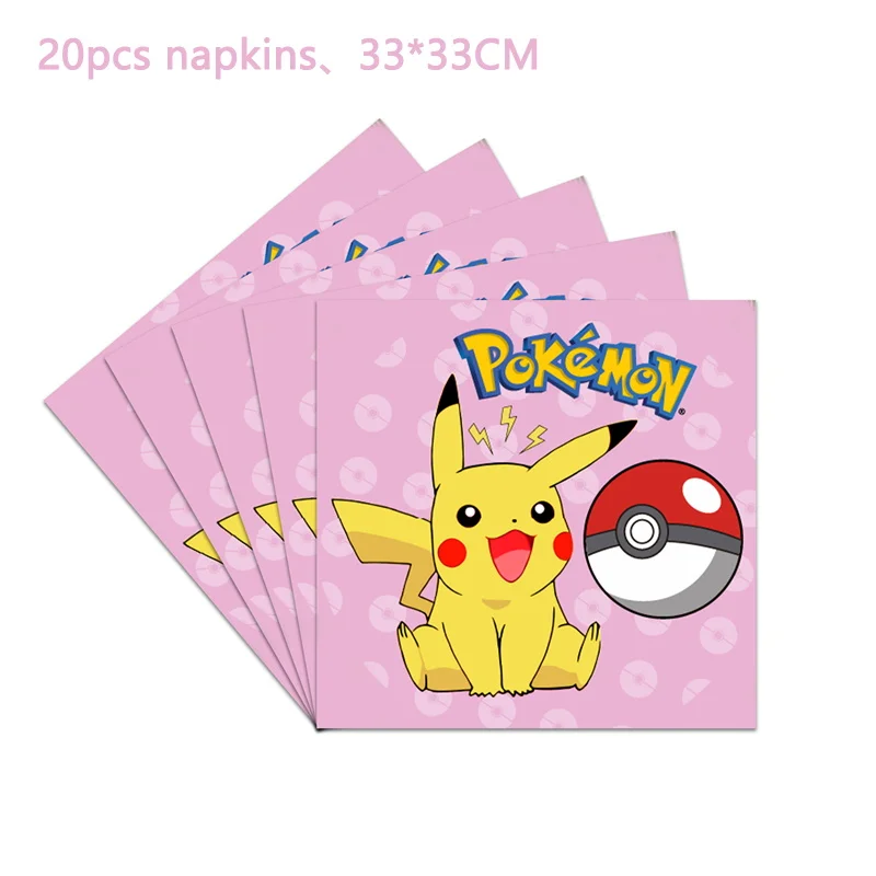 Pokemon Pink Birthday Party Decorations Supplies Pikachu Tableware Paper Napkin Cup Plate Tablecloths Balloons Party Decor Kids