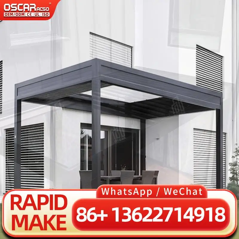 Spacious Bioclimatic Aluminium Structure Contemporary Design Sliding Glass Doors Outdoor Patio Garden Backyard pergolas