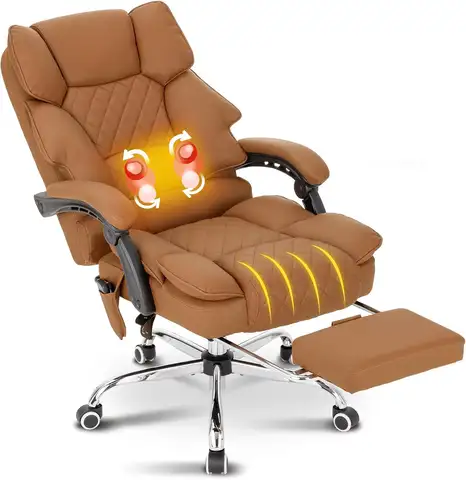 Kneading Massage Executive Office Chair with Heated,90-135° Reclining with Footrest,Ergonomic Desk Chair,Diamond-Stitched Cushio