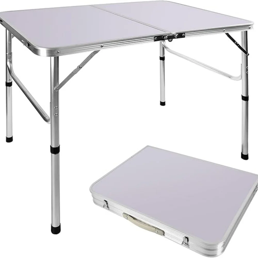 Mesa plegable de 3 pies/90cm, mesa de Camping portátil ligera, patas de goma antideslizantes, mesa plegable de aluminio y acero de primera calidad