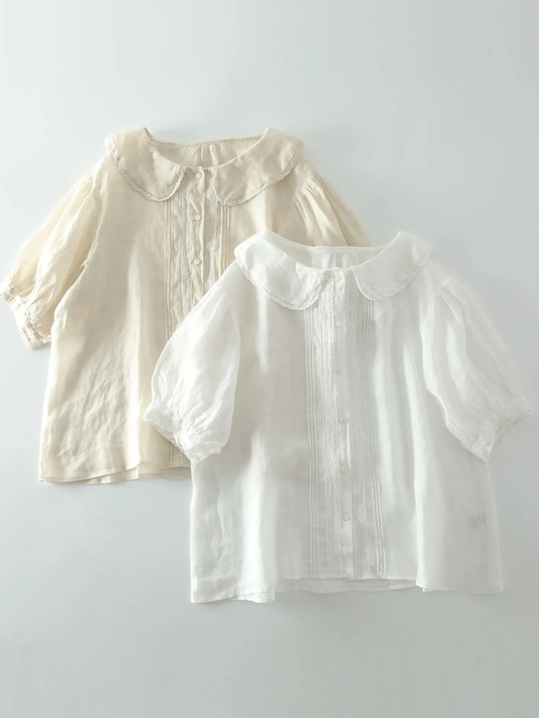 

Летняя блузка из льняной ткани в клетку «гингем» с коротким рукавом, свободного кроя, с воротником «Питер Пэн», в японском стиле, универсальная, омолаживающая