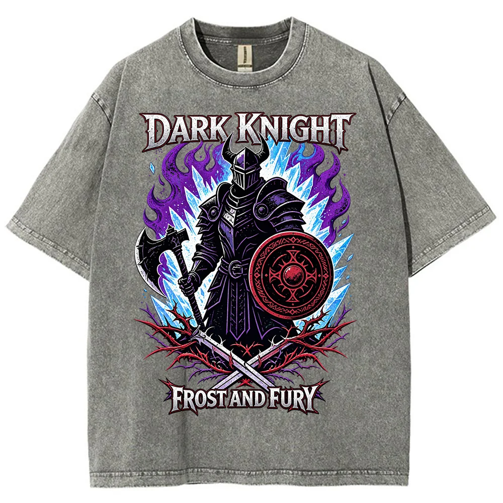 Men's Dark Knight Graphic T Shirt Fantasy Warrior Gothic Fire Frost Vintage Oversized Short Sleeve Streetwear Tee ﻿