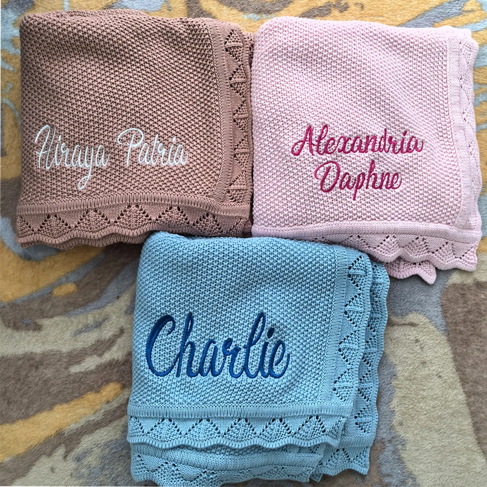 Woolen Knitted Kid's Blanket Personalized Newborn Boys Girls Birth Gift Stroller Blanket Custom Name Baby Nursery Soft Blankets