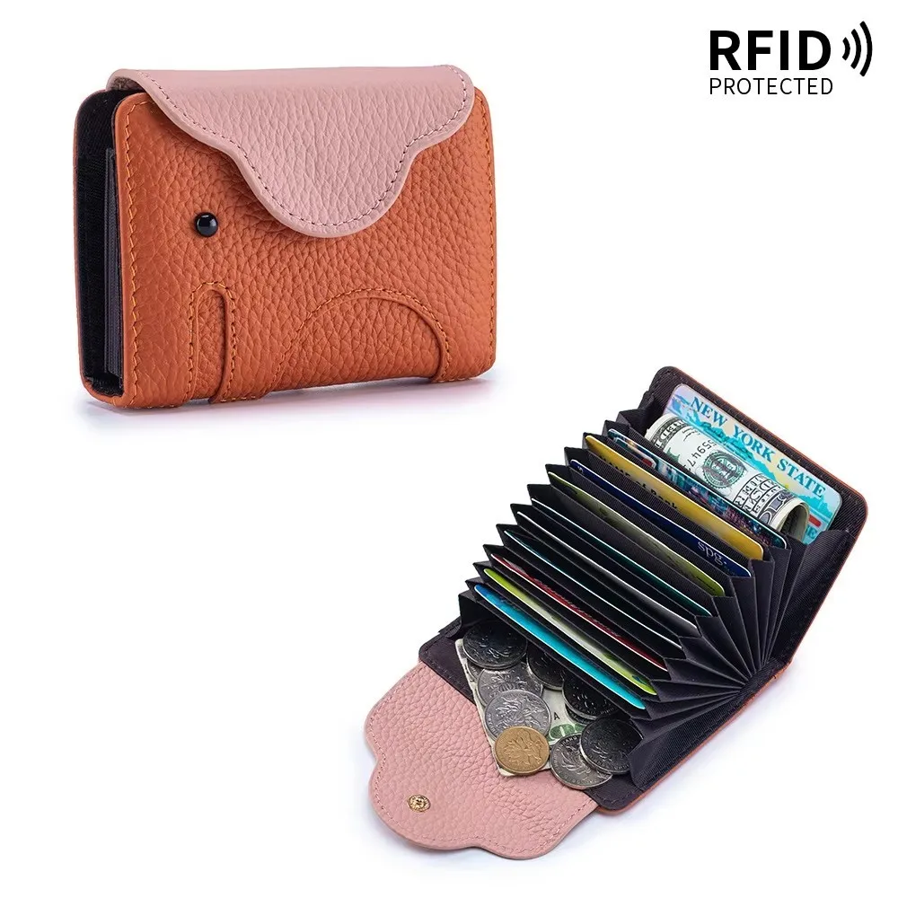 Woman Purse Genuine Leathern Wallet Lady Purse Cute Elephant Multi-card Slot Card Holder Ulti-functional ID Storage Bag