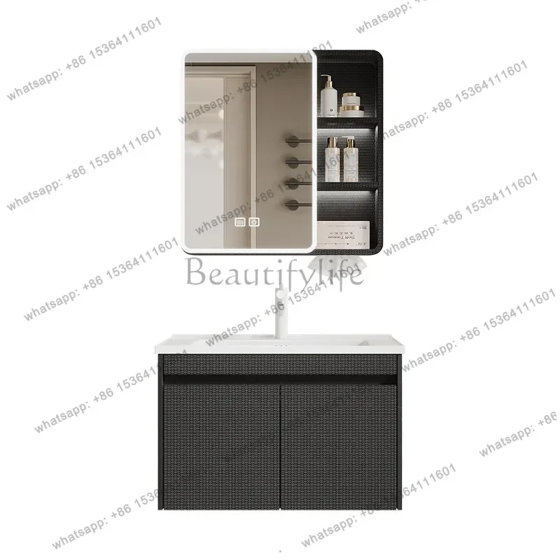 Small apartment thickened space aluminum honeycomb bathroom cabinet with side storage ceramic integrated