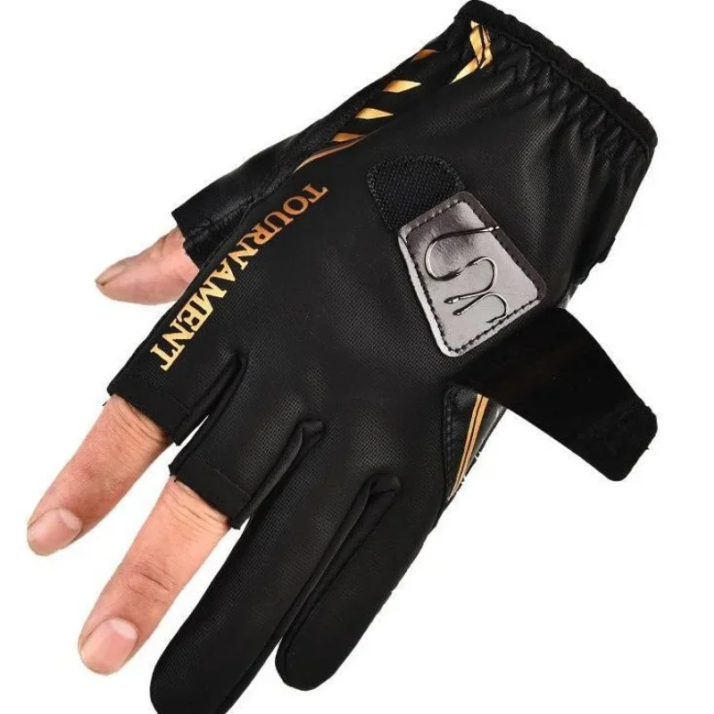 New Brand Waterproof Fishing Gloves for Men Genuine Leather Three Five Fingers Cut Outdoor Sports Fitness Glove