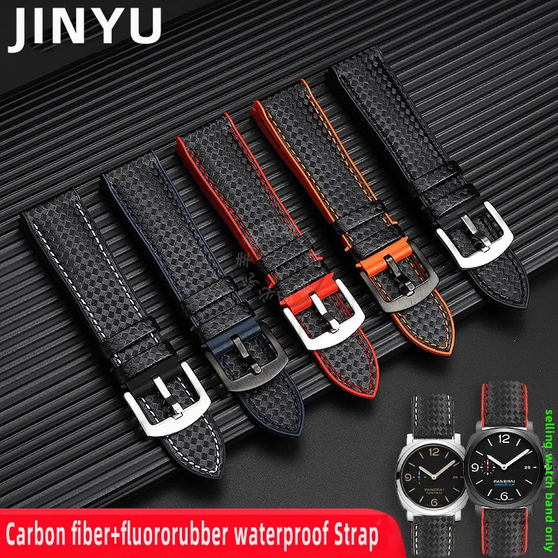 For Panahei Lumino men's watch PAM01312 441 Carbon fiber+fluororubber waterproof watch band 20mm 22mm 24mm Universal  bracelet