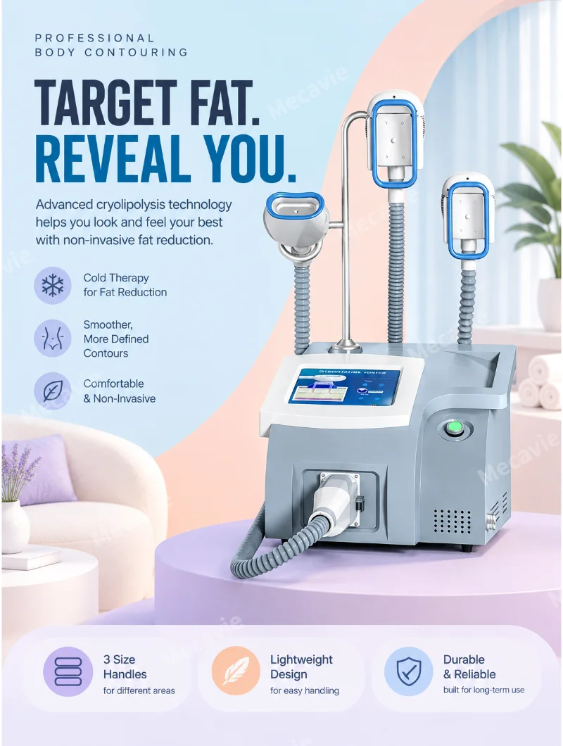 Professional Cryolipolysis Body Contouring Machine With Three Interchangeable Handles For Non Invasive Fat Reduction