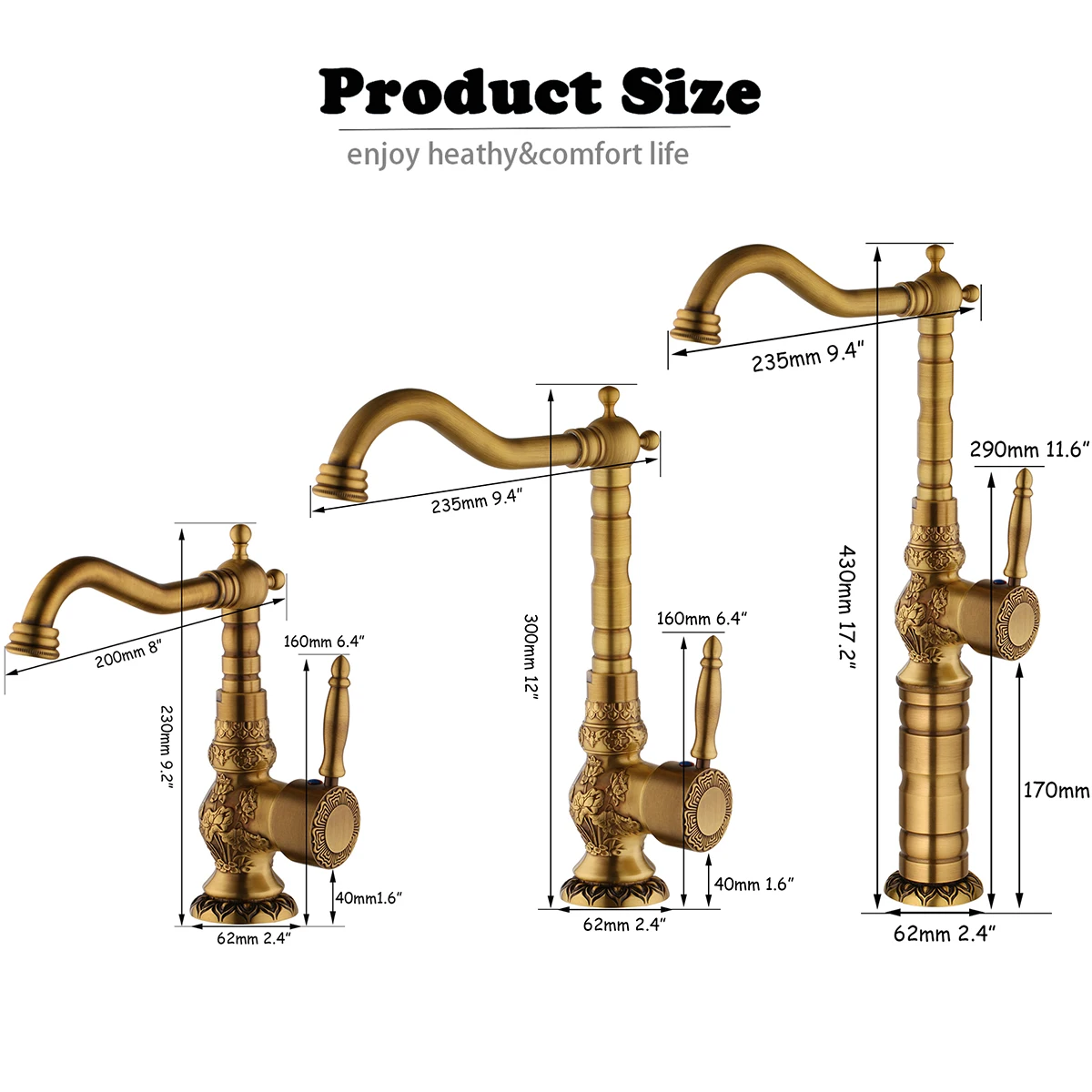 KEMAIDI Antique Brass Bathroom Basin Sink Faucet Long Nose Spout Wash Sink Faucets With 360 Swivel Spout Single Handle Mixer