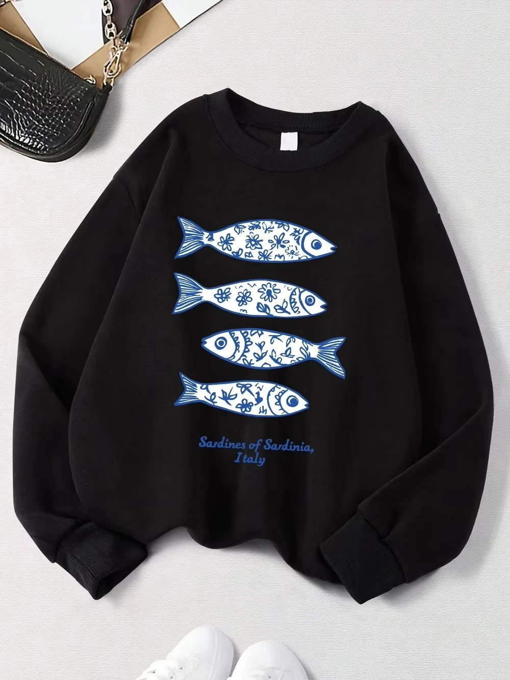

2025 Sardines of Sardinia Italy Prints Sweatshirt Womens Winter Warm Hoodies Crewneck Loose Tops Basics Sporty Women Clothes