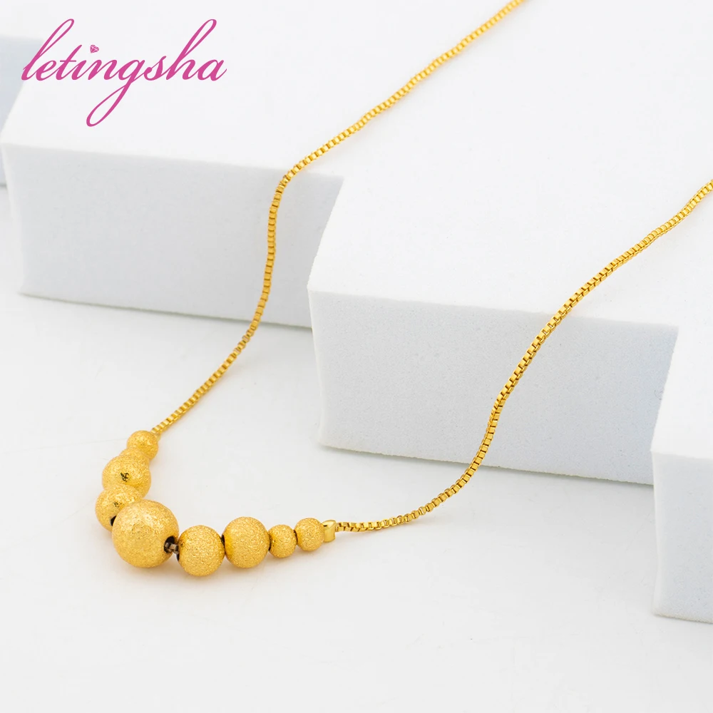 Dubai Gold Color Small Beads Necklace Earrings Set Women Copper 18K Gold Plated Jewelry Trend Fashion Wedding Jewelry Party Gift