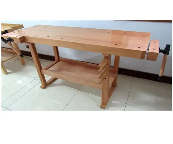 Customized solid wooden workbench table with vise