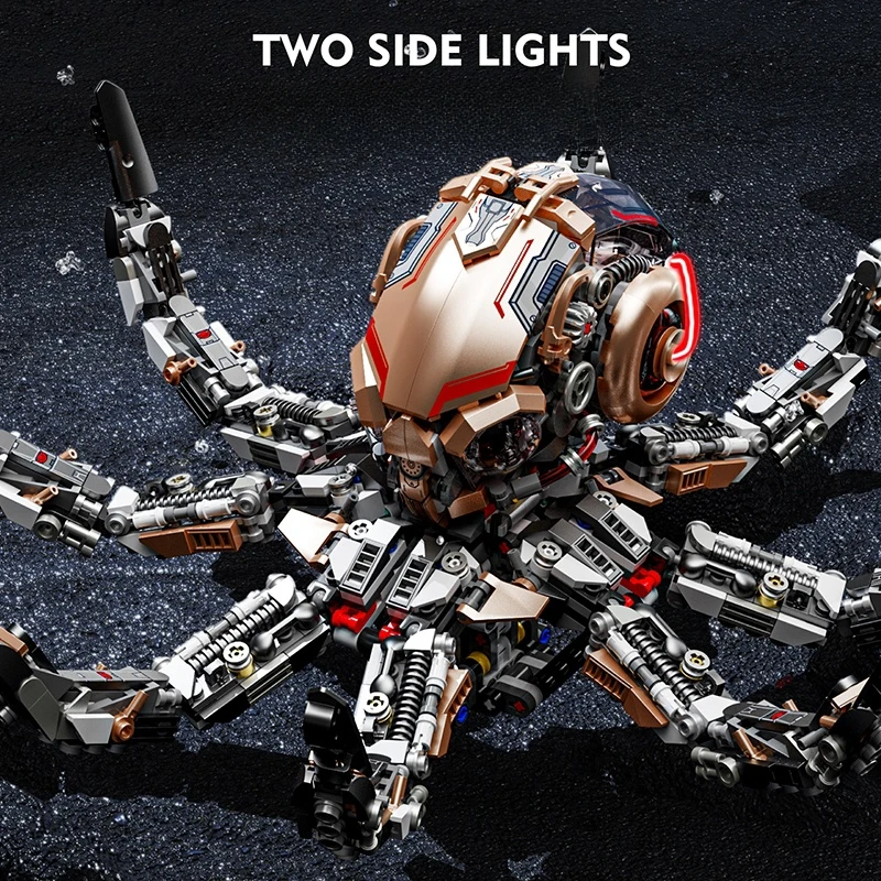 FUNXINEE 1768 Uds. Juego de construcción de pulpo mecánico serie océano módulo de potencia de luz decoración de escritorio 3D avanzada caja de regalo MOC