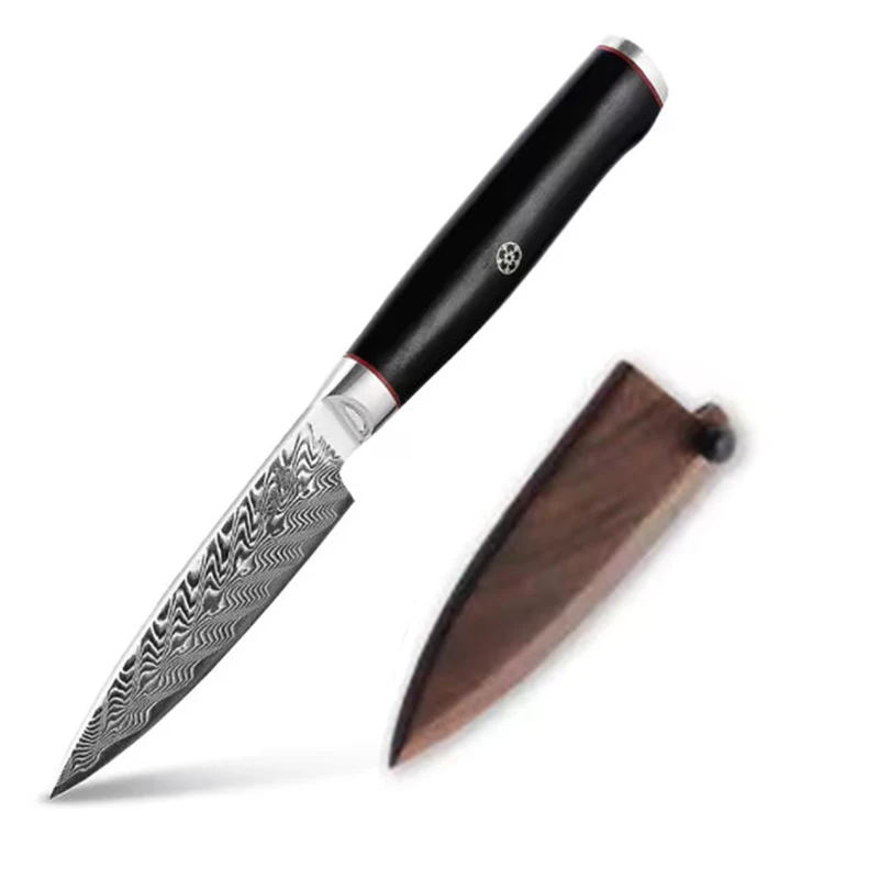 4 Inch Paring Knife With Walnut Sheath 73-layers Damascus Steel 10Cr15CoMov Blade Chef Cleaver Barbecue Utility Kitchen Knives