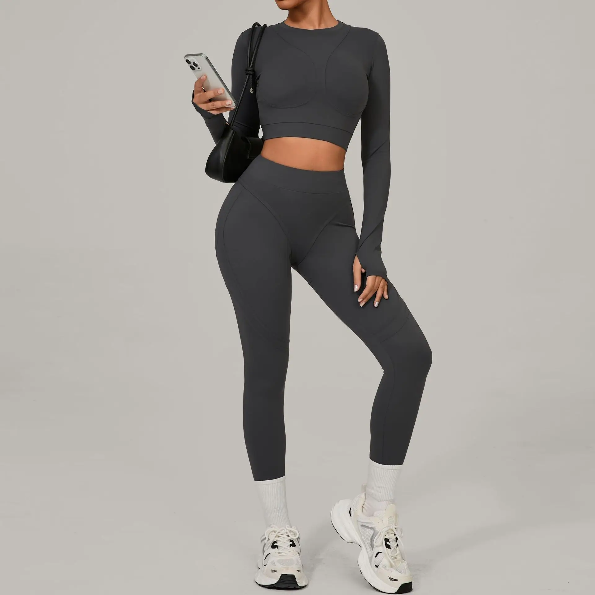 

Skinny Grinding Yoga Sets Sports Fitness High Waist Peach Hip Quick Drying Outdoor Running Winter Workout Gym Sports Kit Womwn