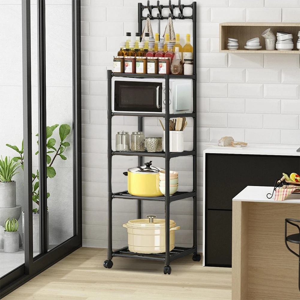 

5 Tier Storage Rack 110LBS Heavy Duty Organizer Shelf with Rolling Wheels for Laundry Bathroom Kitchen Garage Pantry