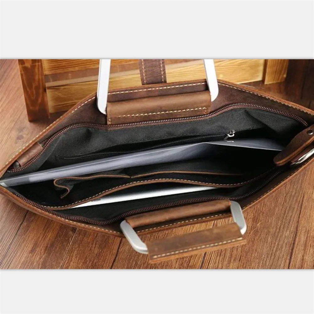 Men's Handbag Horizontal Men's Briefcase Versatile Fashion Retro Simple First Layer Cowhide File Bag Premium Simple