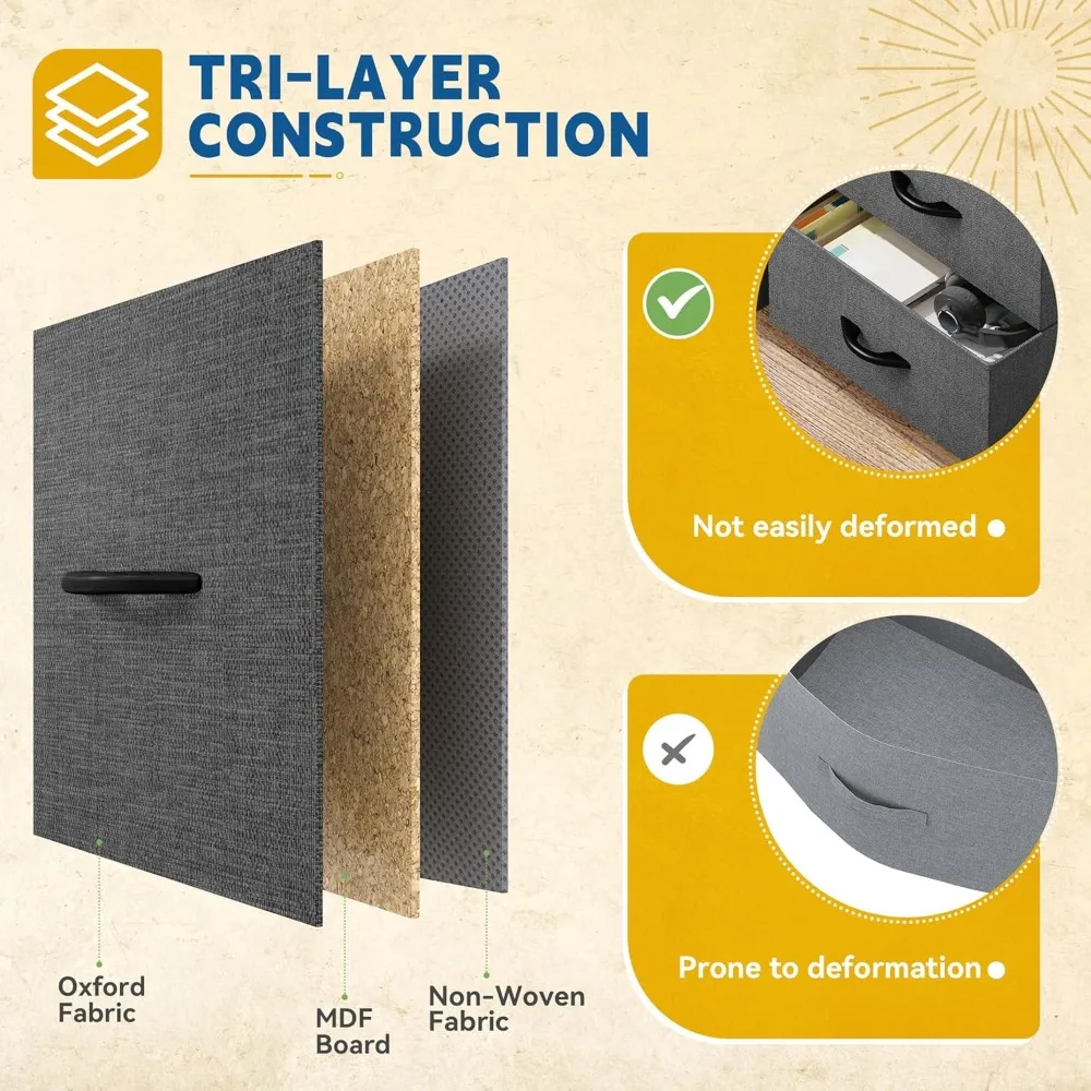 برج تخزين أسود مع 4 أدراج، خزانة قماش، وحدة تنظيم لغرفة النوم، خزائن، إطار فولاذي قوي، صناديق قماش سهلة السحب #6