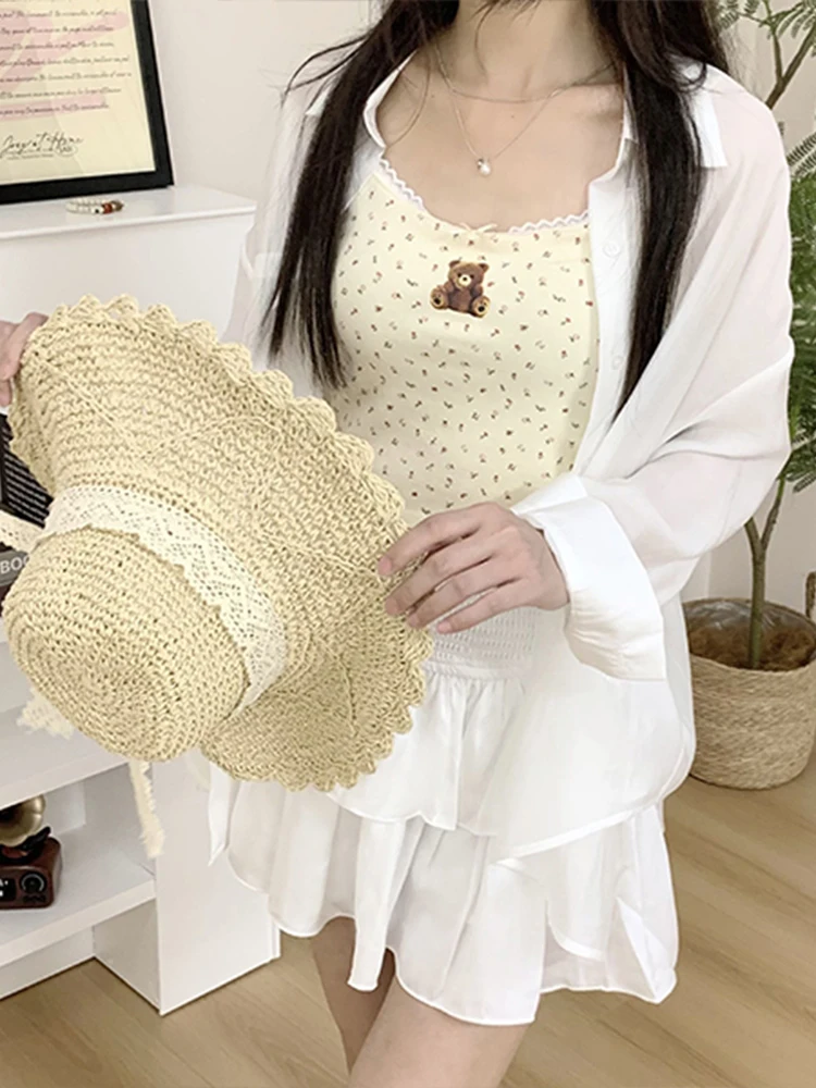 

Lightweight Loose Women's Long Sve irt Summer Faion Casual Sle Ice Cr And We Loose Fit Translucent Cardigan Top