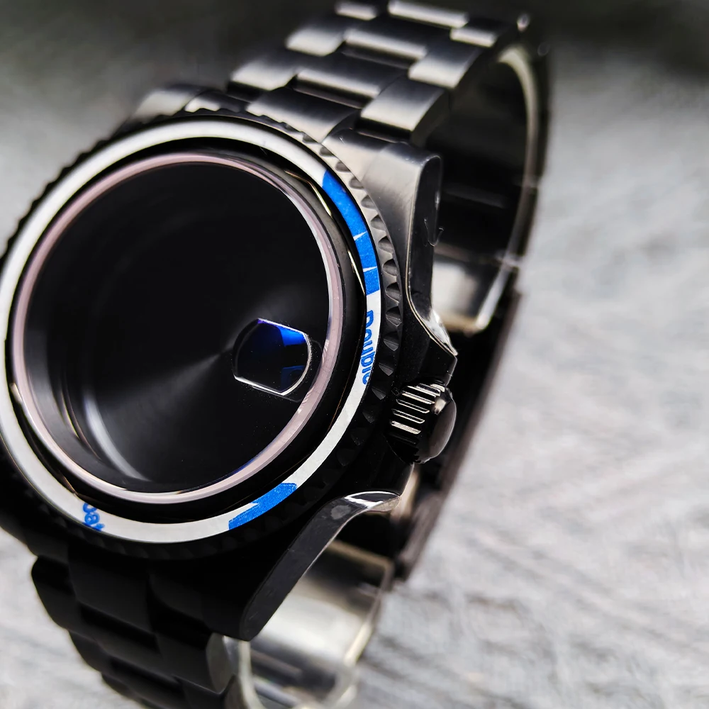 حافظة فرعية للرجال باللون الأسود الغواصة مقاس 40 مم مع مجموعة، متوافقة مع حركة NH34 35 36 38 MIYOTA8215 بقرص 28.5 مم