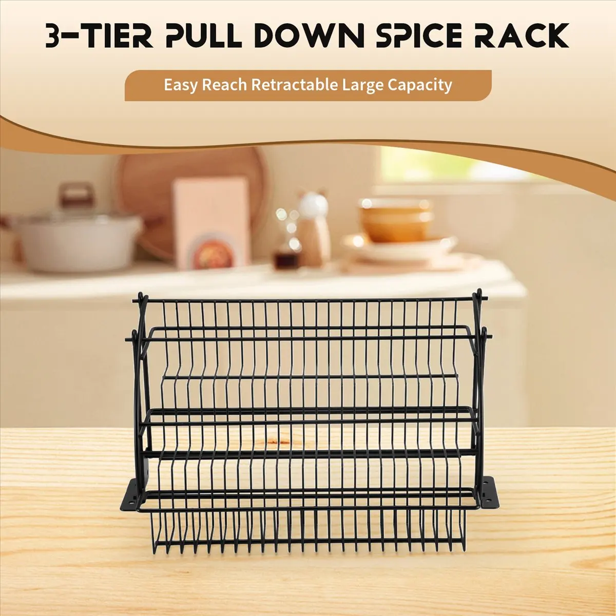 ABYK Металлическая 3-ярусная выдвижная полка для специй - выдвижная кухонная полка для хранения большой емкости, органайзер для шкафа A