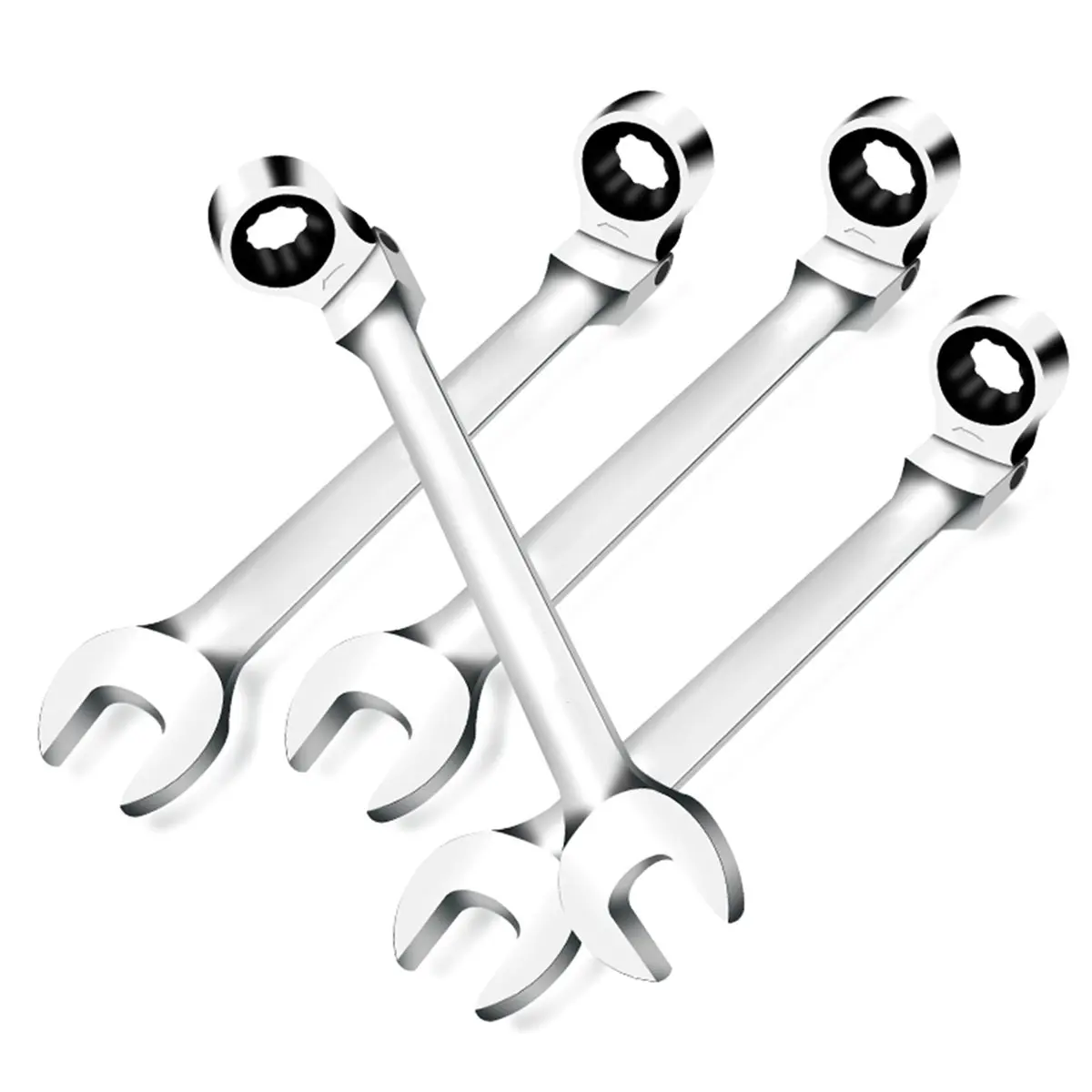 Ratchet Wrench of Keys Spanner Set Hand Tool 72-Tooth Ratcheting Flexible Head Mirror Finish10mm Auto and HomeRepair 4pc