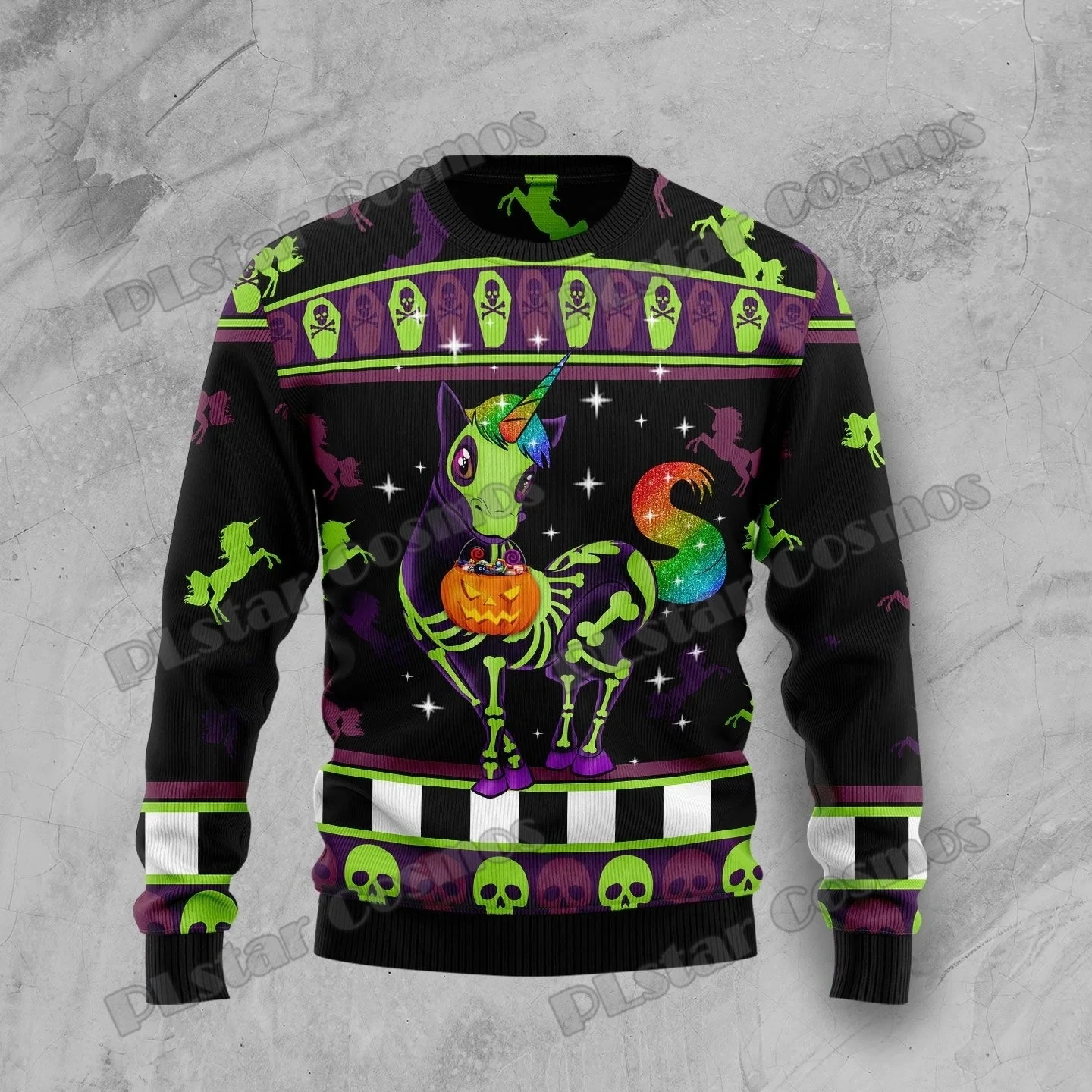 PLstar Cosmos Unicorn Pumpkin Halloween 3D Printed Men's Ugly Christmas Sweater Winter Unisex Casual Knit Pullover Sweater ZZM32