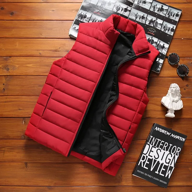 Mens Vest Jacket Warm Sleeveless Jackets Winter Waterproof Zipper Coat Autumn Stand-up Collar Casual Waistcoat Brand Clothing