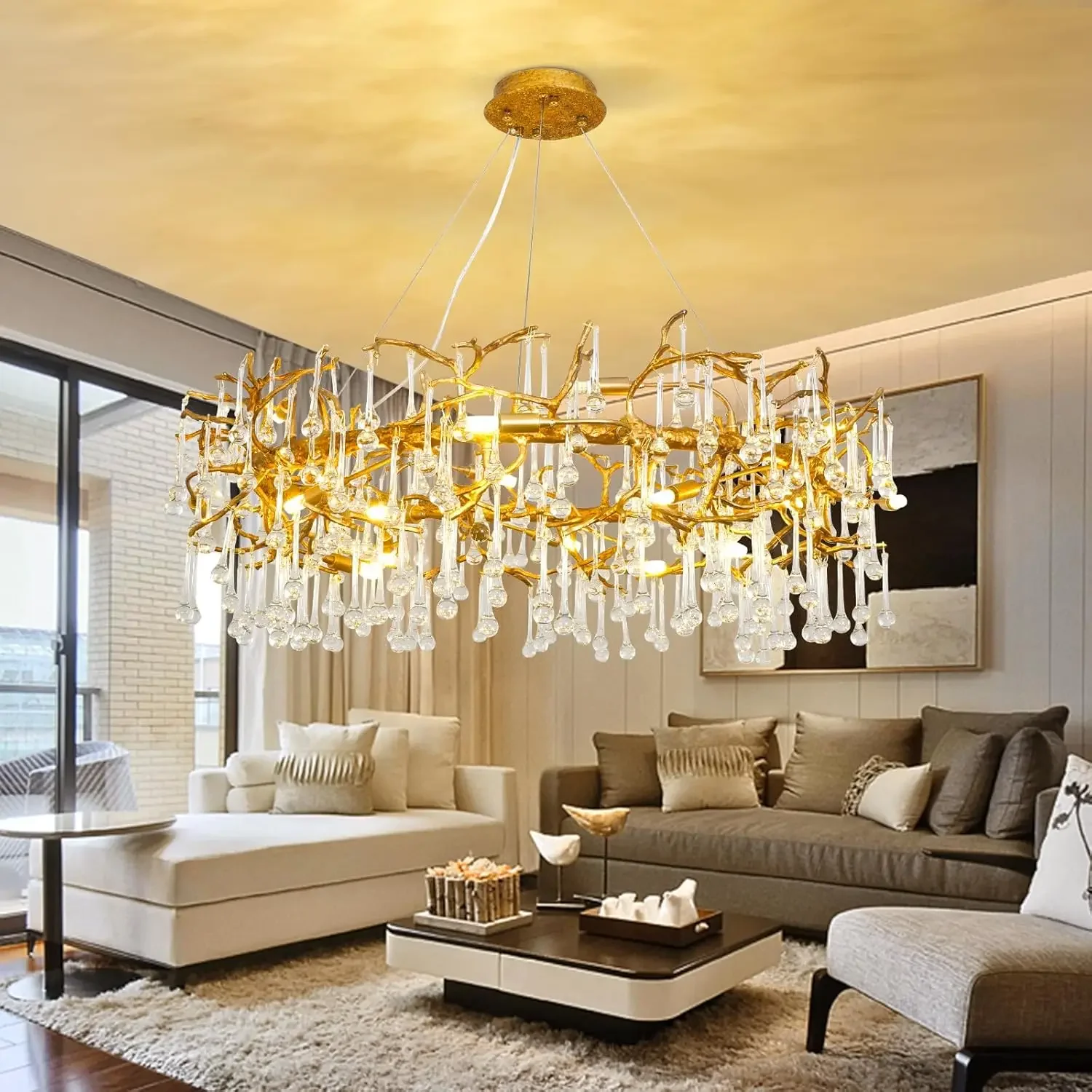 

2025 new minimalist Water Drop Crystal chandelier pendant light dimmable ceiling lamp Brass for living room Kitchen island
