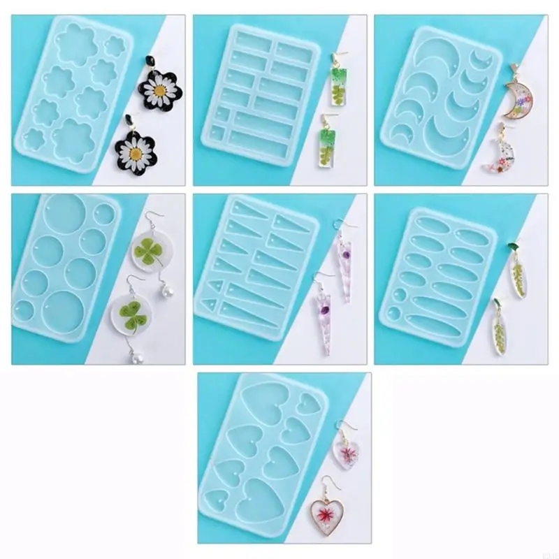 R9JE Multi-Shapes Earrings Moulds Keychain Decoration Silicone Material for Earring