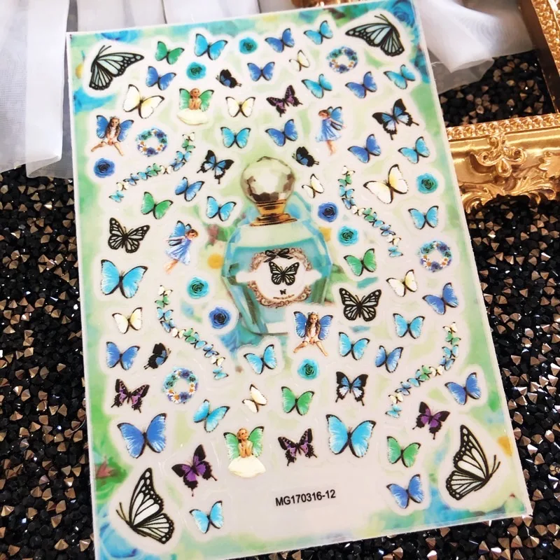 3D 네일 스티커 나비 시리즈 백 글루 셀프 접착 네일 아트 장식 도구 슬라이더 네일 데칼용