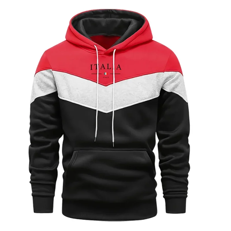Mens Fall Winter Hooded Sweatshirts Italy Fashion Three Color Stitching Casual Sports Pullover Warm High Grade Daily Wear Hoodie