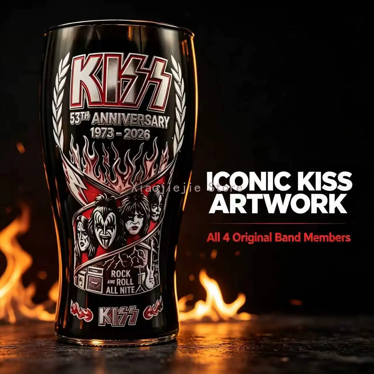 KISS Band 53th Anniversary Beer Glass 1973-2026 Rock Roll All Nite Printed Pint Cup Rock Fan Bar Drinking Gift