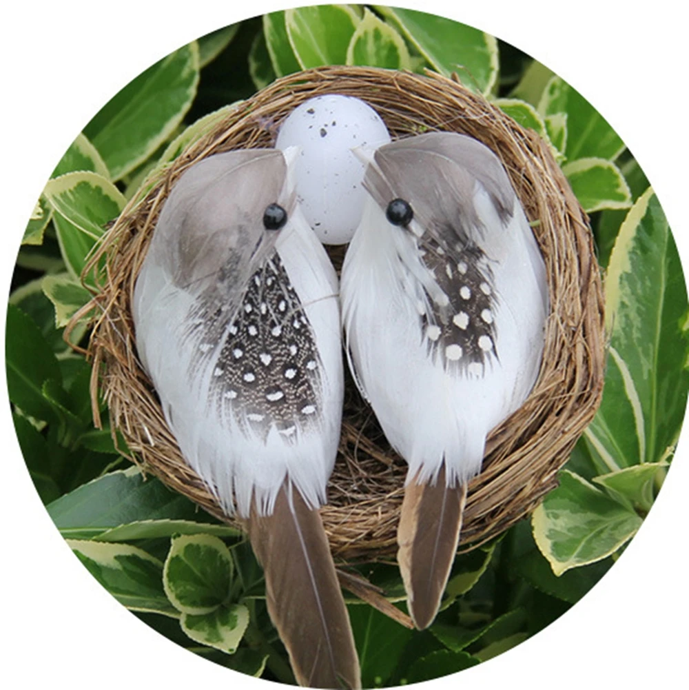 1/2Set Realistic Garden Figurines Ornaments Lawn Bird Nest Home Decor Artificial Birds Birds Egg